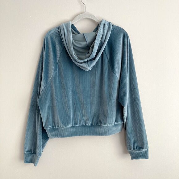 Victoria's Secret On Point Ribbed Velour Cropped Velvet Hoodie Blue Size Large - Picture 6 of 9